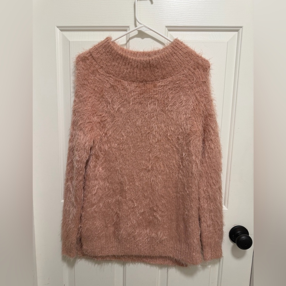 Soft Surroundings Pink Blush Cumulous Eyelash Tunic Mock Neck Sweater size Small